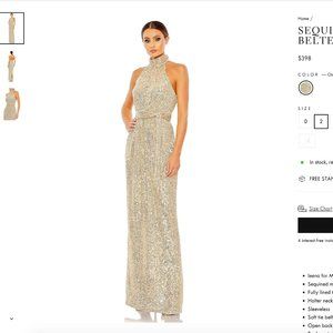 Mac Duggal Gold Sequin Halter Neck Dress Size 2